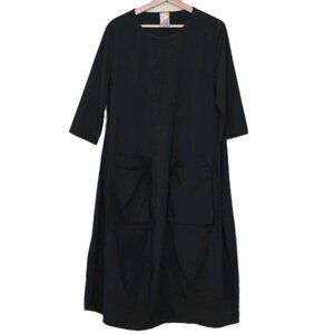 Wendy Trendy Tunic Dress OS Black Stretch Half Sleeves Pockets Italy Lagenlook